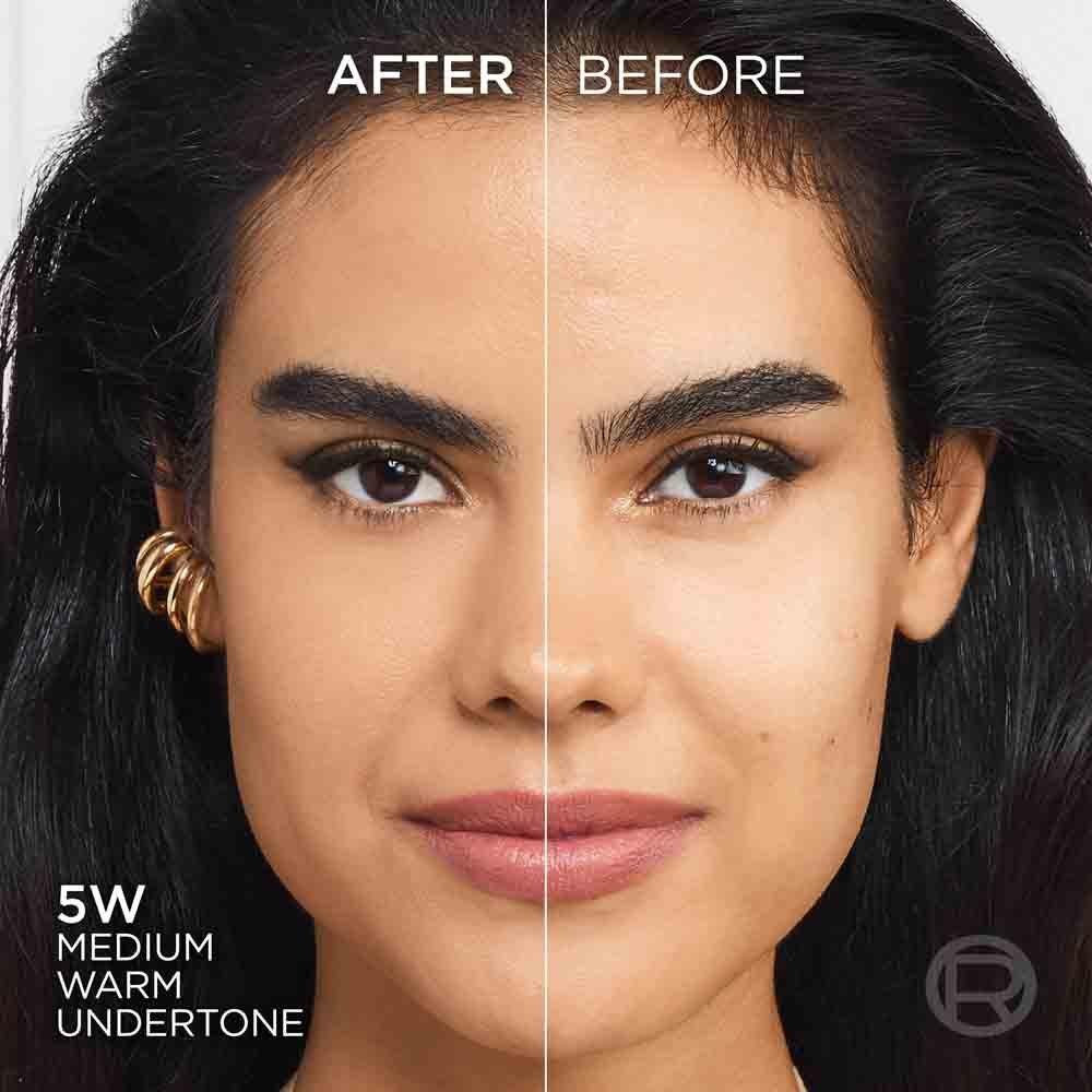 True Match liquid foundation 5W medium warm undertone - Before After